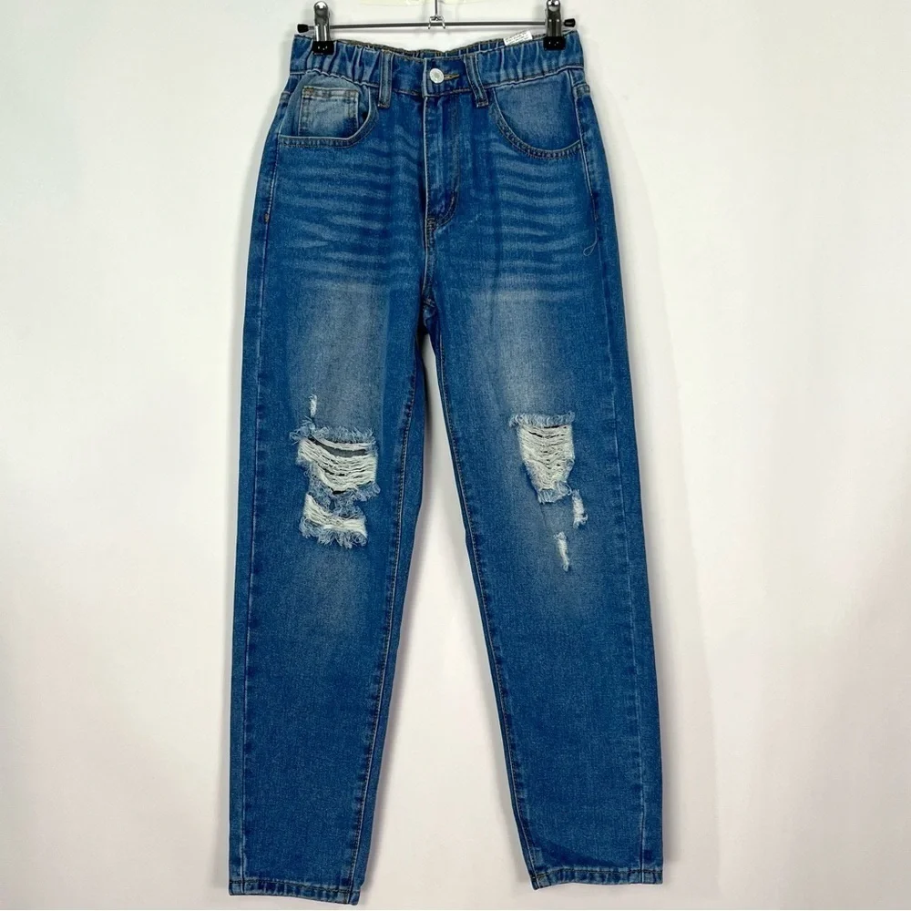 Shein Tween Kids Teen Straight Leg Elastic Waist Mom Jeans Sz 13 Y